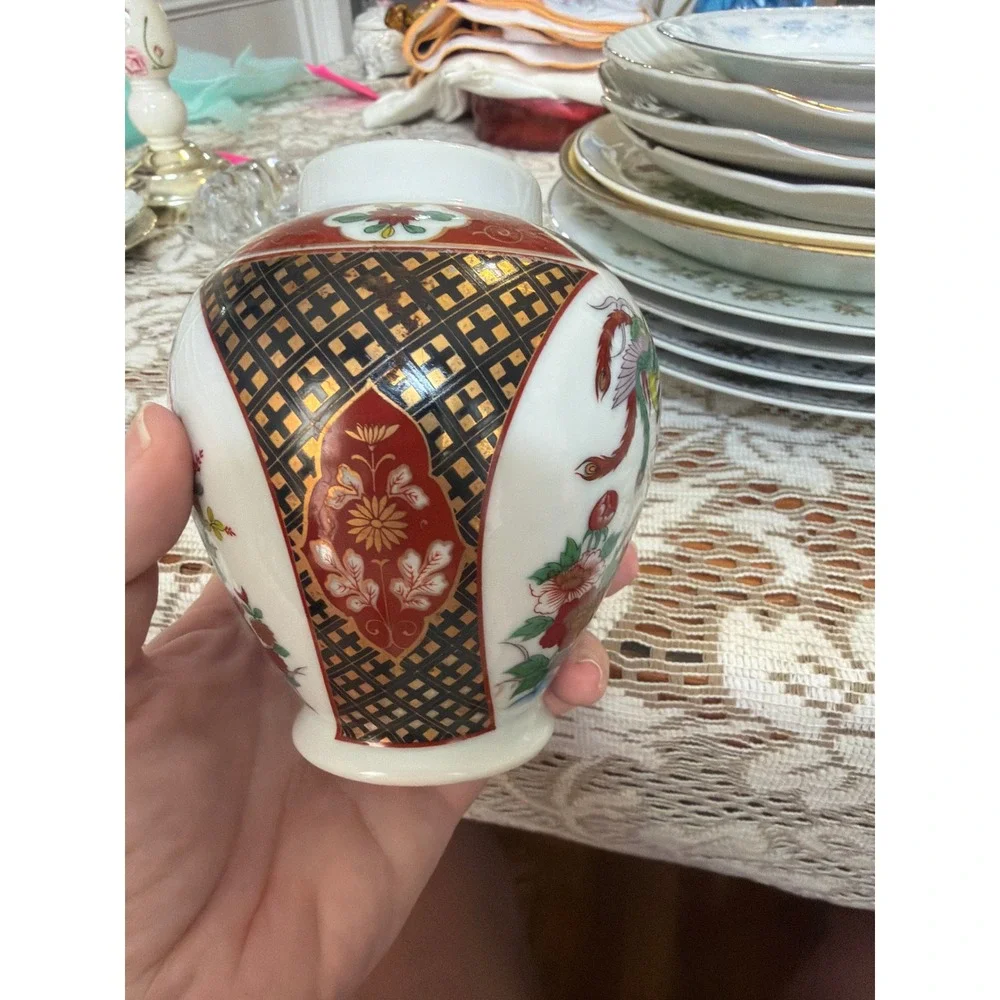 Vintage Imari Porcelain Bud Vase Phoenix & Carriage Hand Painted Gold Gilt Japan